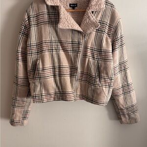 Plaid Teddy Jacket - Beige and Black